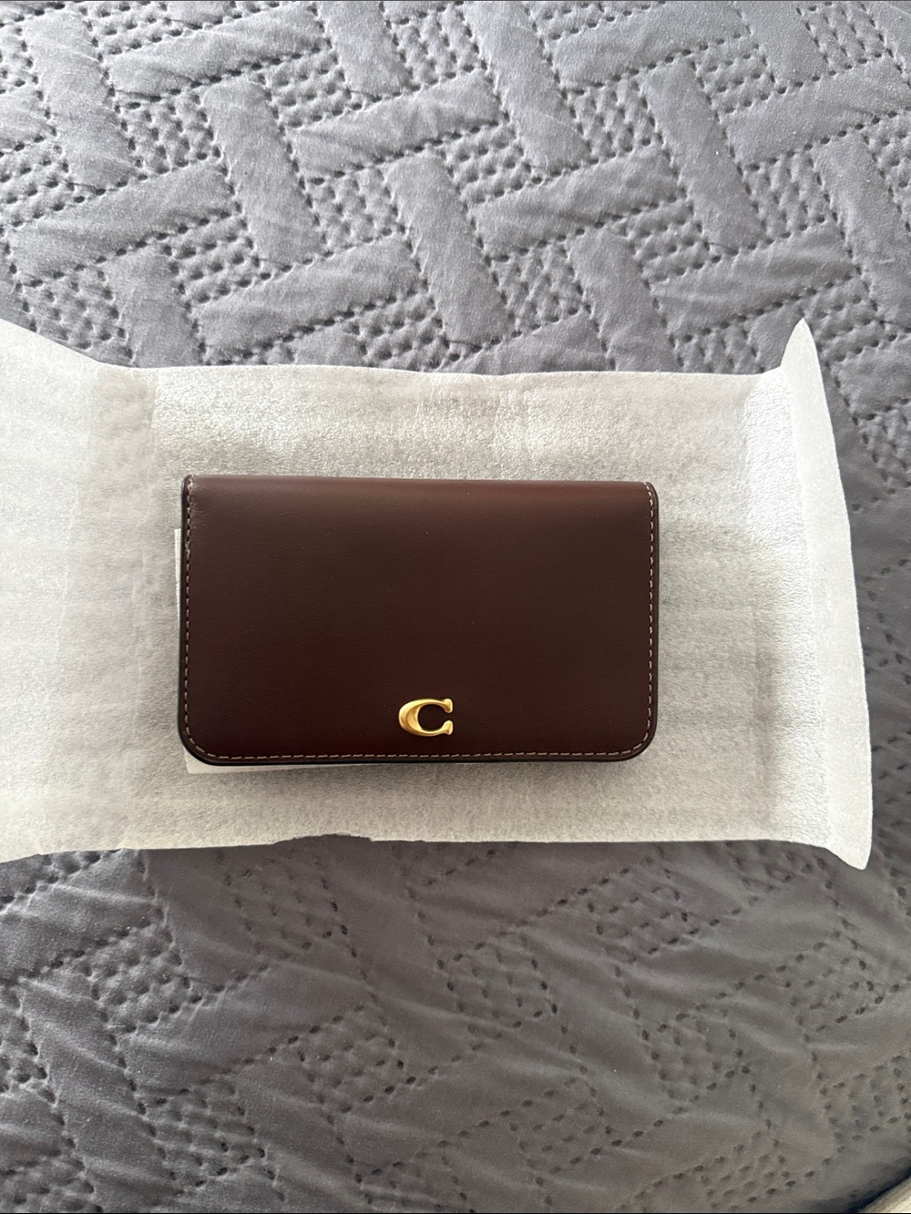 Coach Brown Leather Small Wallet with Gold C Accent